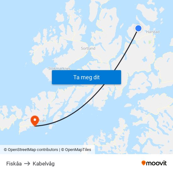 Fiskåa to Kabelvåg map