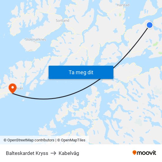 Balteskardet Kryss to Kabelvåg map