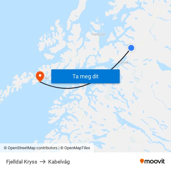 Fjelldal Kryss to Kabelvåg map