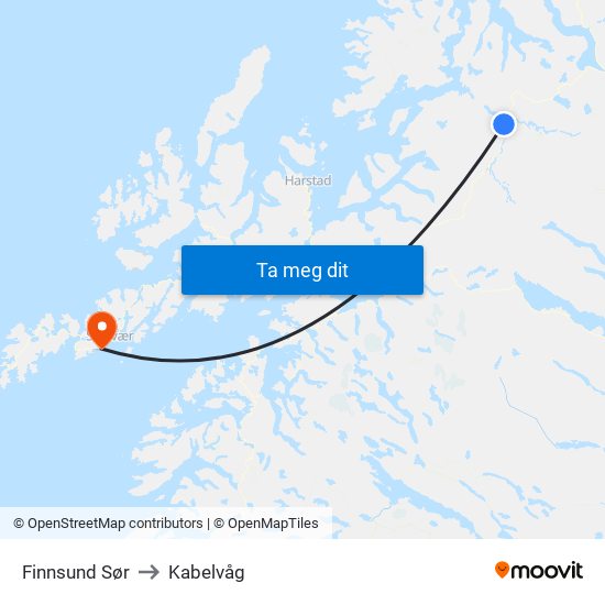 Finnsund Sør to Kabelvåg map