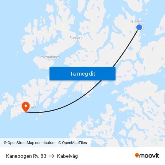 Kanebogen Rv. 83 to Kabelvåg map