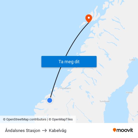 Åndalsnes Stasjon to Kabelvåg map