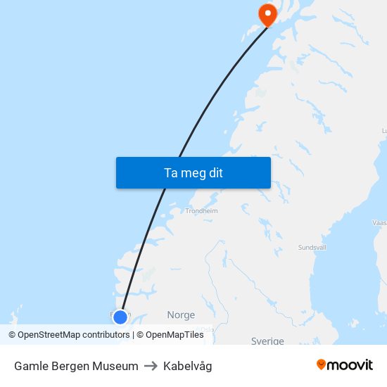 Gamle Bergen Museum to Kabelvåg map