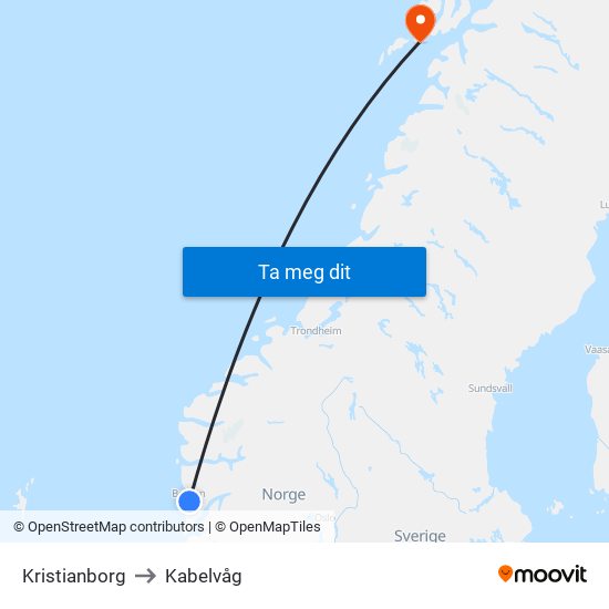 Kristianborg to Kabelvåg map