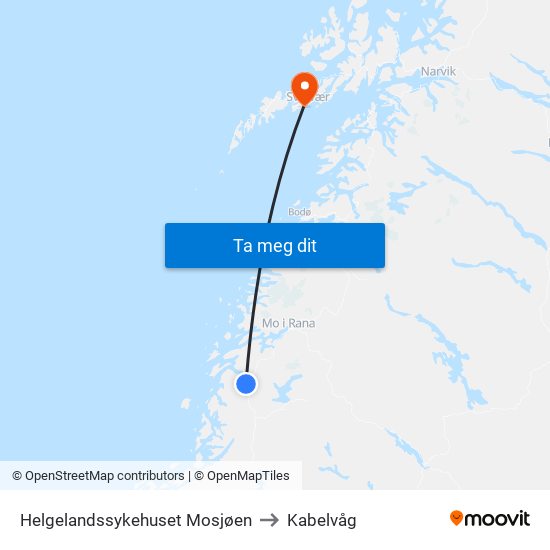 Helgelandssykehuset Mosjøen to Kabelvåg map