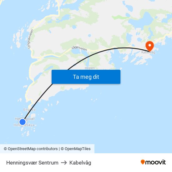 Henningsvær Sentrum to Kabelvåg map