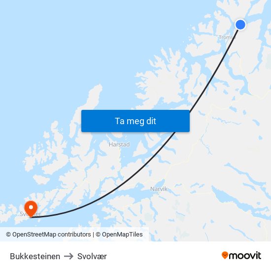 Bukkesteinen to Svolvær map