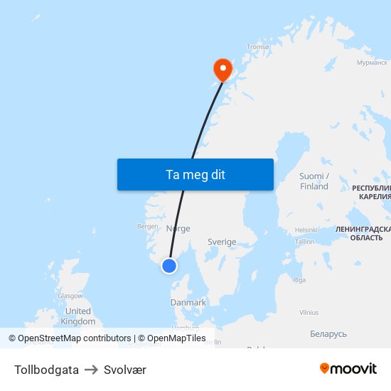 Tollbodgata to Svolvær map