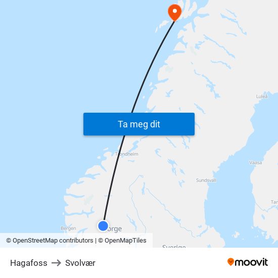 Hagafoss to Svolvær map