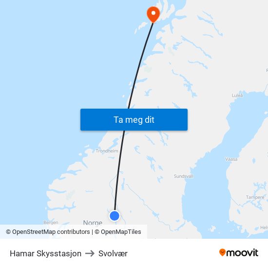 Hamar Skysstasjon to Svolvær map