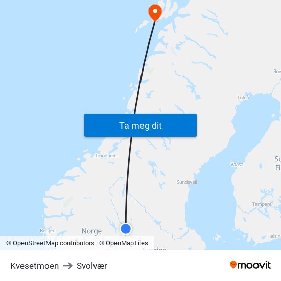 Kvesetmoen to Svolvær map