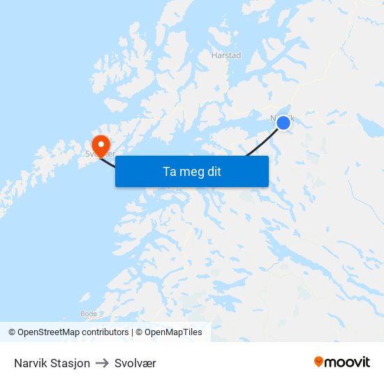 Narvik Stasjon to Svolvær map