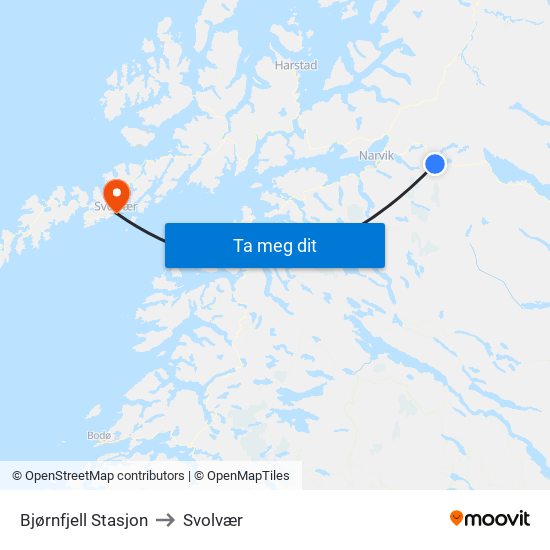 Bjørnfjell Stasjon to Svolvær map