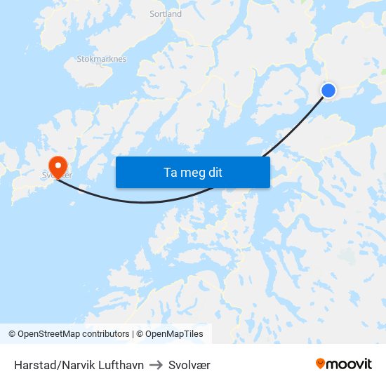 Harstad/Narvik Lufthavn to Svolvær map