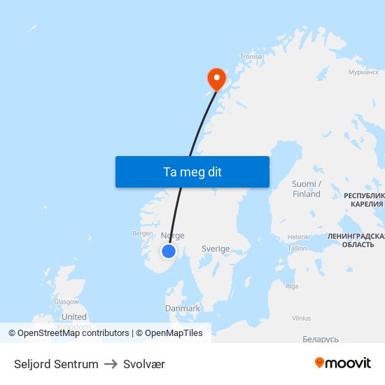 Seljord Sentrum to Svolvær map