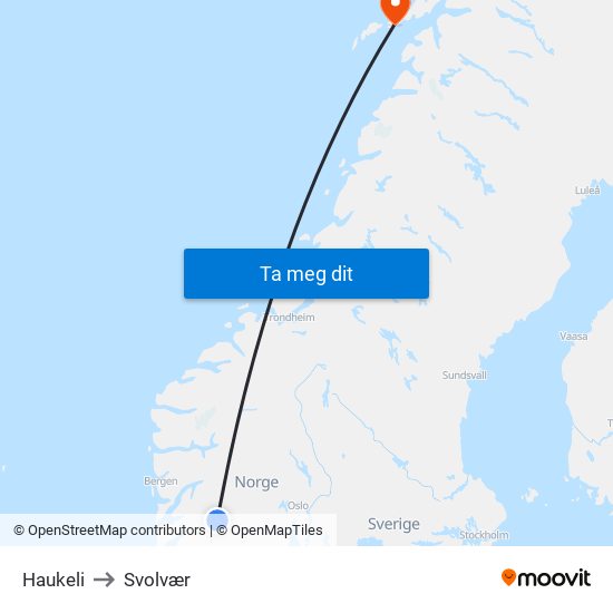 Haukeli to Svolvær map