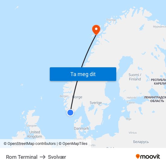 Rom Terminal to Svolvær map