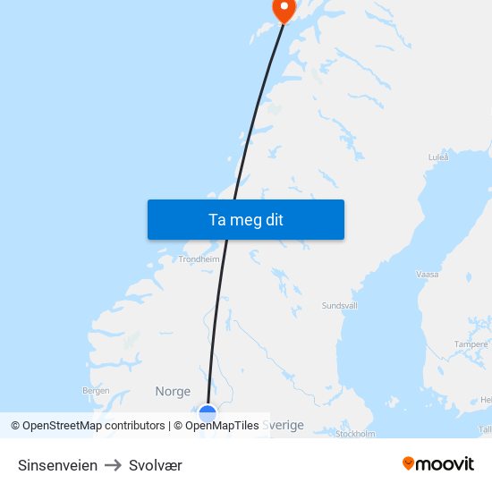 Sinsenveien to Svolvær map