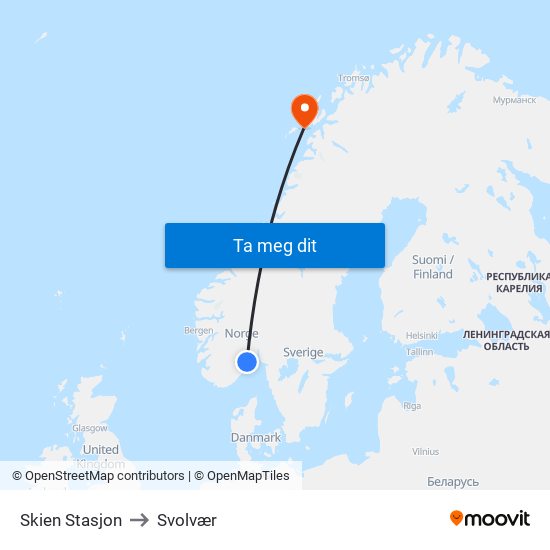 Skien Stasjon to Svolvær map