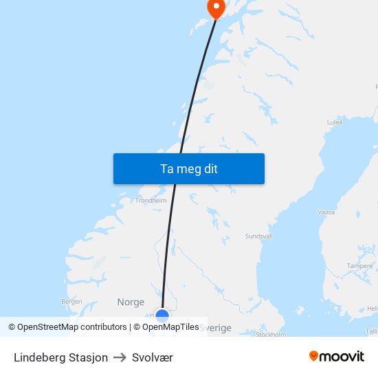 Lindeberg Stasjon to Svolvær map