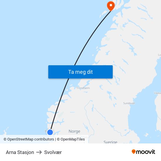 Arna Stasjon to Svolvær map