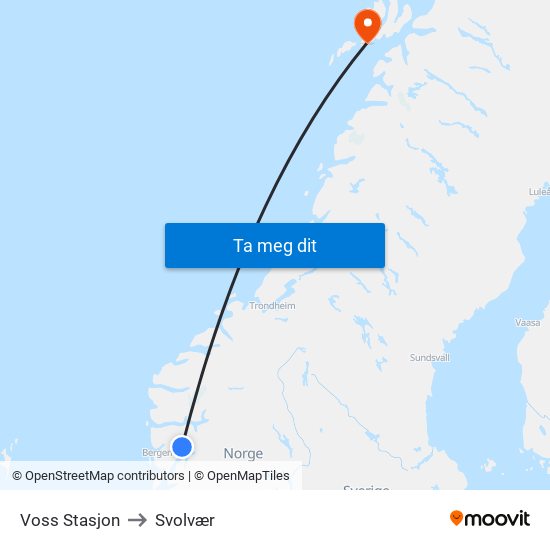 Voss Stasjon to Svolvær map