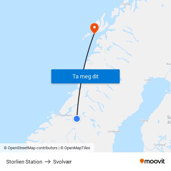 Storlien Station to Svolvær map