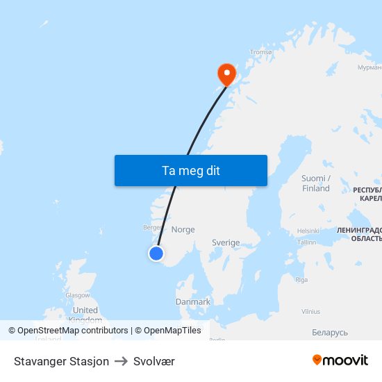 Stavanger Stasjon to Svolvær map
