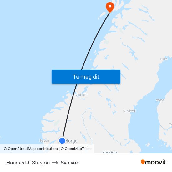 Haugastøl Stasjon to Svolvær map