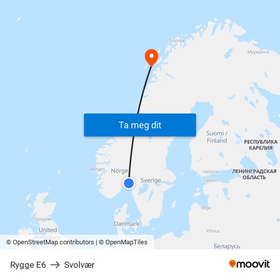 Rygge E6 to Svolvær map