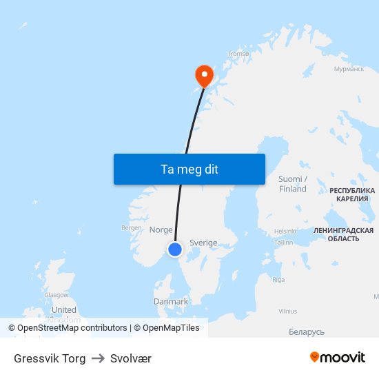 Gressvik Torg to Svolvær map