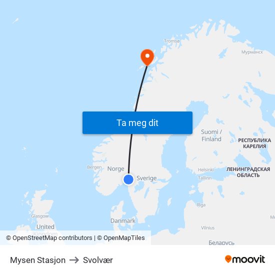 Mysen Stasjon to Svolvær map