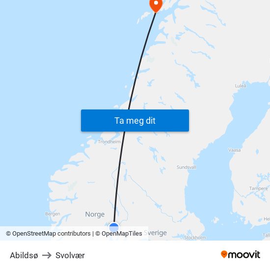 Abildsø to Svolvær map