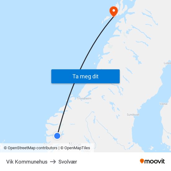 Vik Kommunehus to Svolvær map