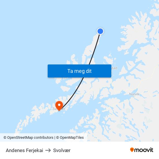 Andenes Ferjekai to Svolvær map