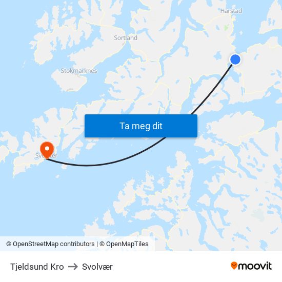 Tjeldsund Kro to Svolvær map