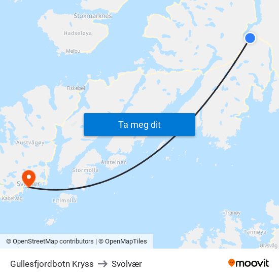 Gullesfjordbotn Kryss to Svolvær map