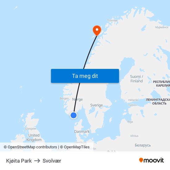 Kjøita Park to Svolvær map