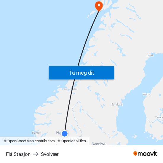 Flå Stasjon to Svolvær map