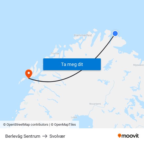 Berlevåg Sentrum to Svolvær map