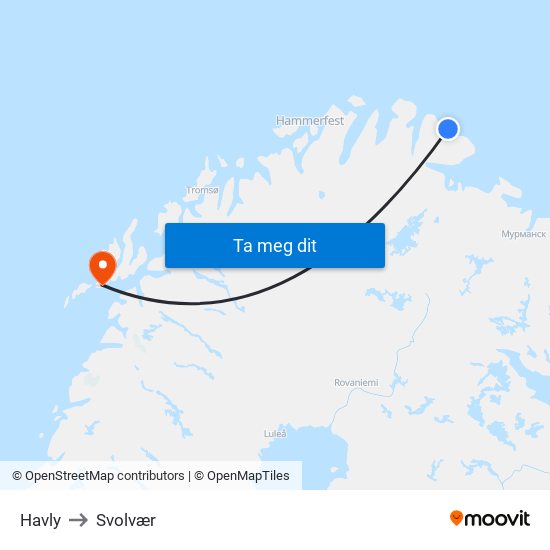 Havly to Svolvær map