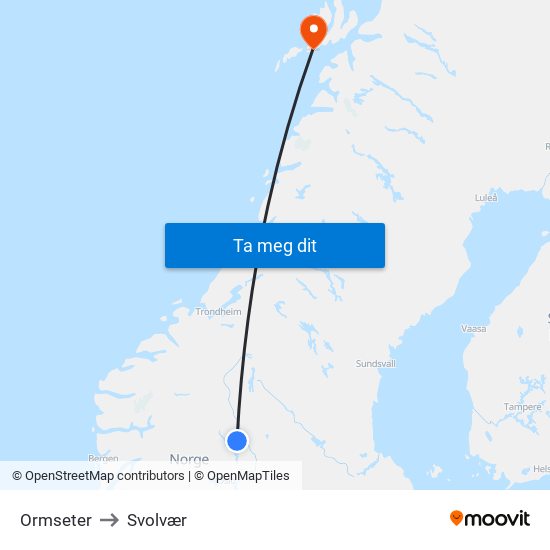 Ormseter to Svolvær map