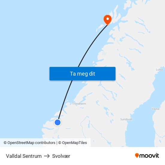 Valldal Sentrum to Svolvær map