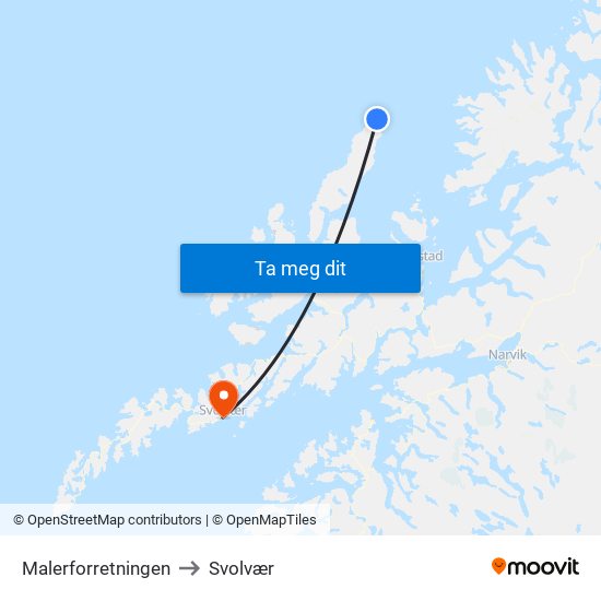 Nordlysparken to Svolvær map