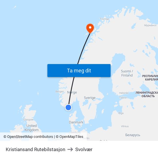 Kristiansand Rutebilstasjon to Svolvær map