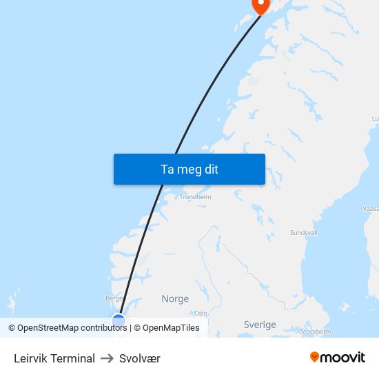 Leirvik Terminal to Svolvær map
