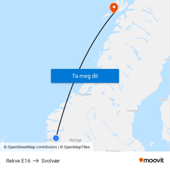 Rekve E16 to Svolvær map