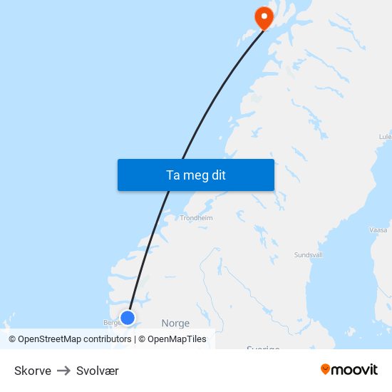 Skorve to Svolvær map