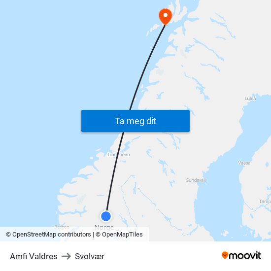 Amfi Valdres to Svolvær map