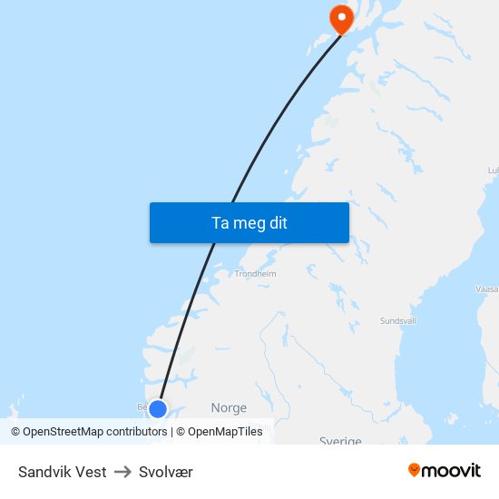 Sandvik Vest to Svolvær map